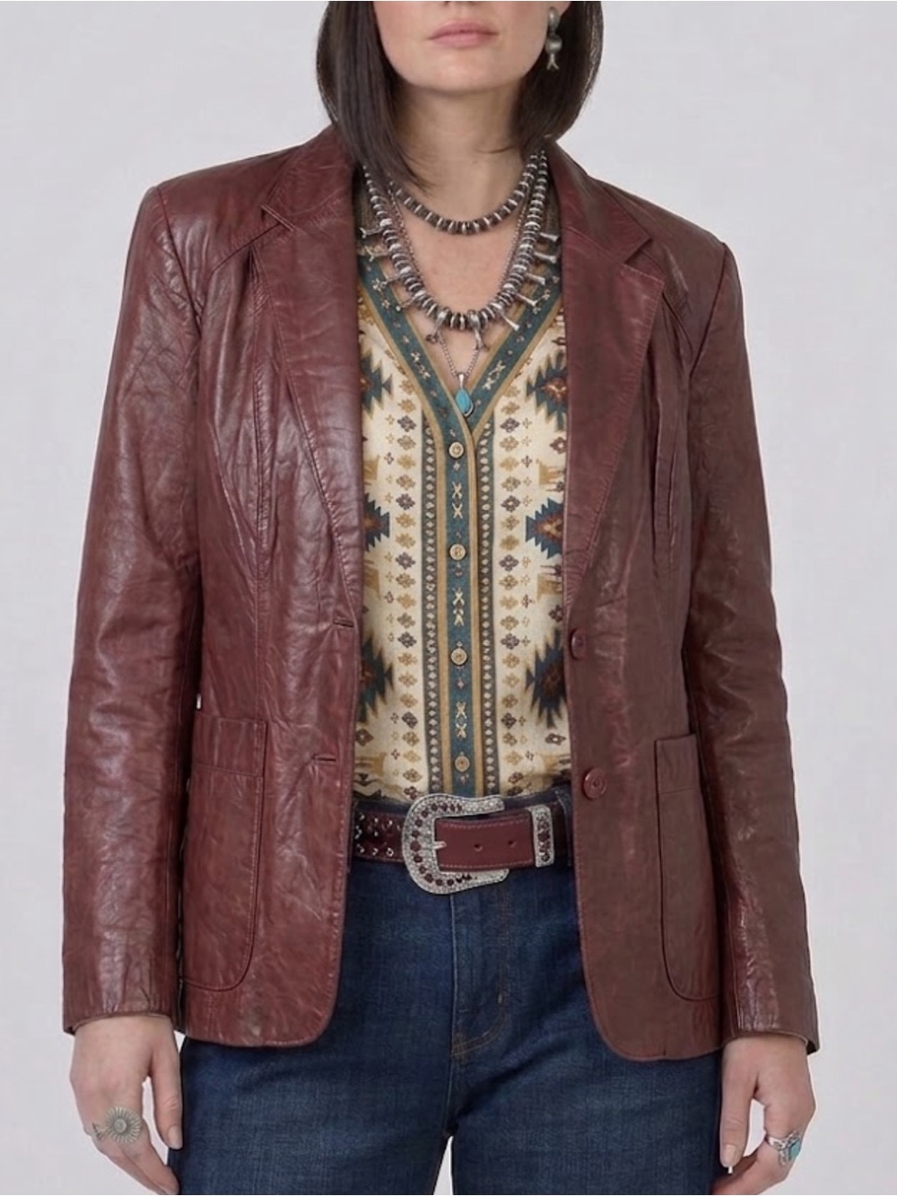 Vintage SHEPLERS Women's Burgundy Leather Western Jacket Fits M/L Retro Cowgirl